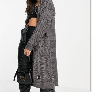 NWOT ASOS longline cardigan in charcoal gray knit with pockets